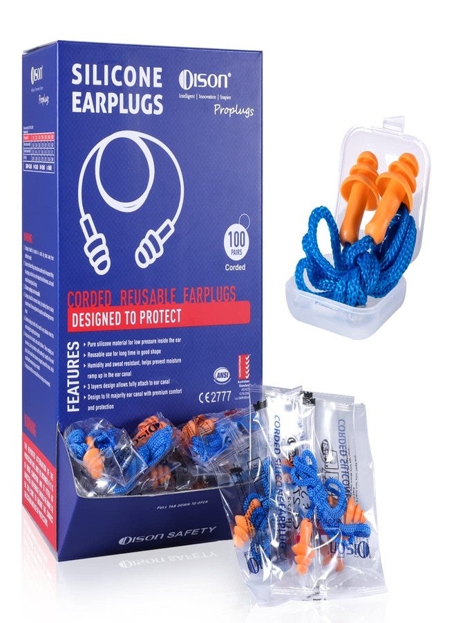 Dison 100Pairs Silicone Ear Plugs, 32dB Corded Reusable Earplugs for Hearing Protection, Noise Reduction for Shooting Range, Work, Travel - Image 1